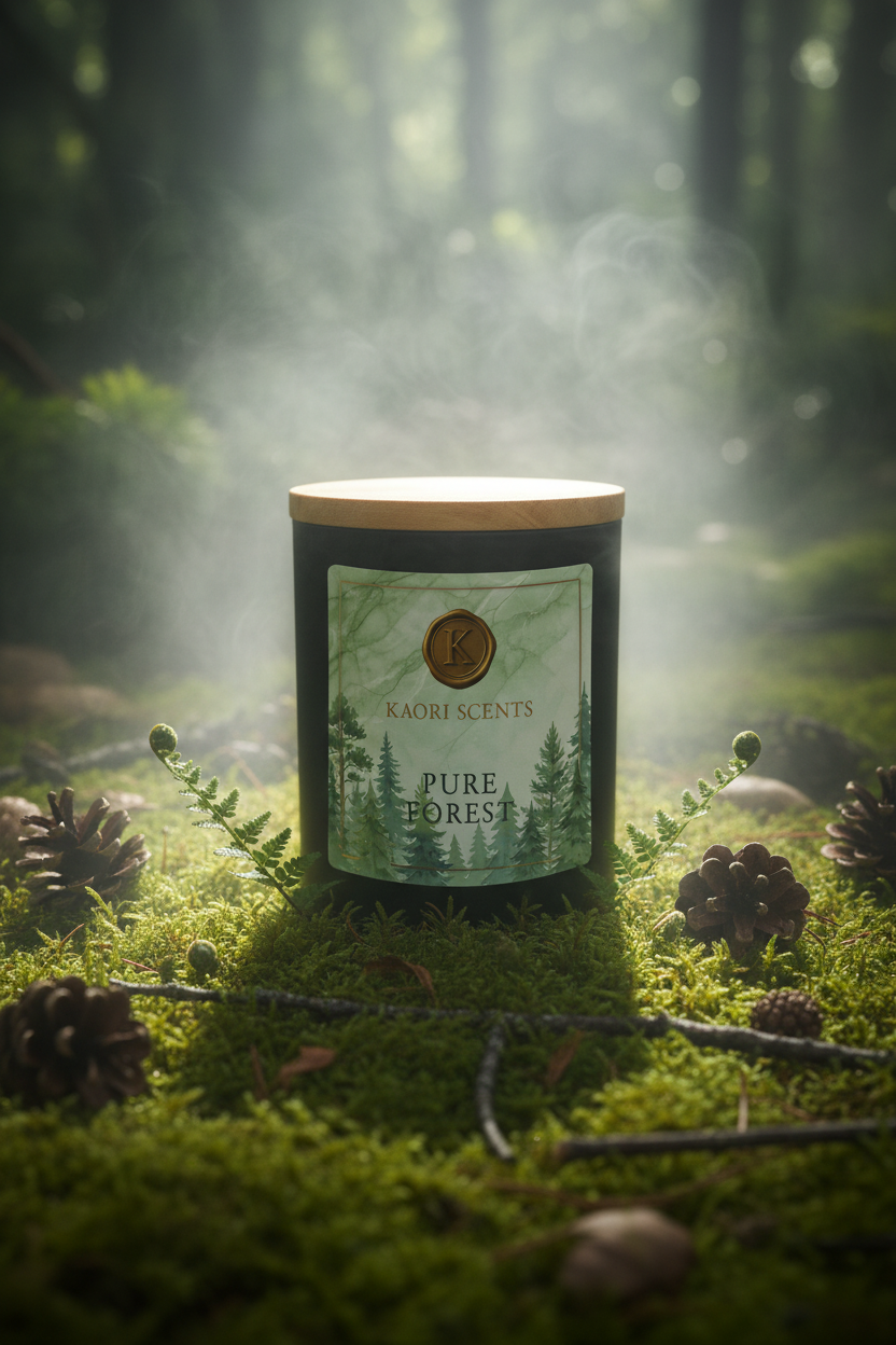 Kaori Scents Pure Forest Duftkerze – magisches Waldlicht mit Moos und Tannenzapfen